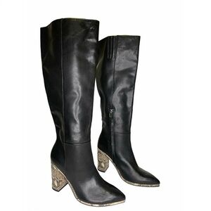 Dolce Vita Becker Tall Pointy Toe Boots in Black/Snake Print
